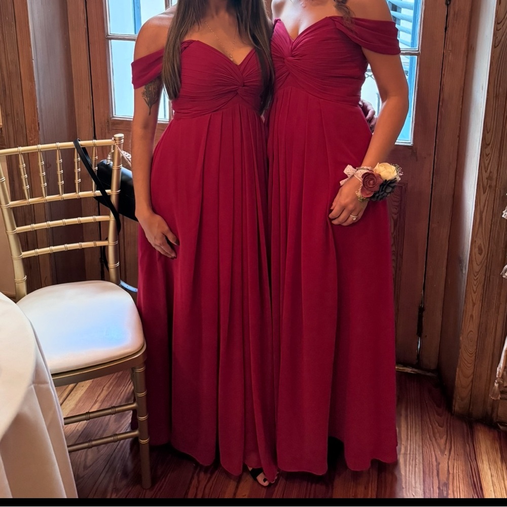 Azazie Red Off-Shoulder Sleeveless Gown for Weddings